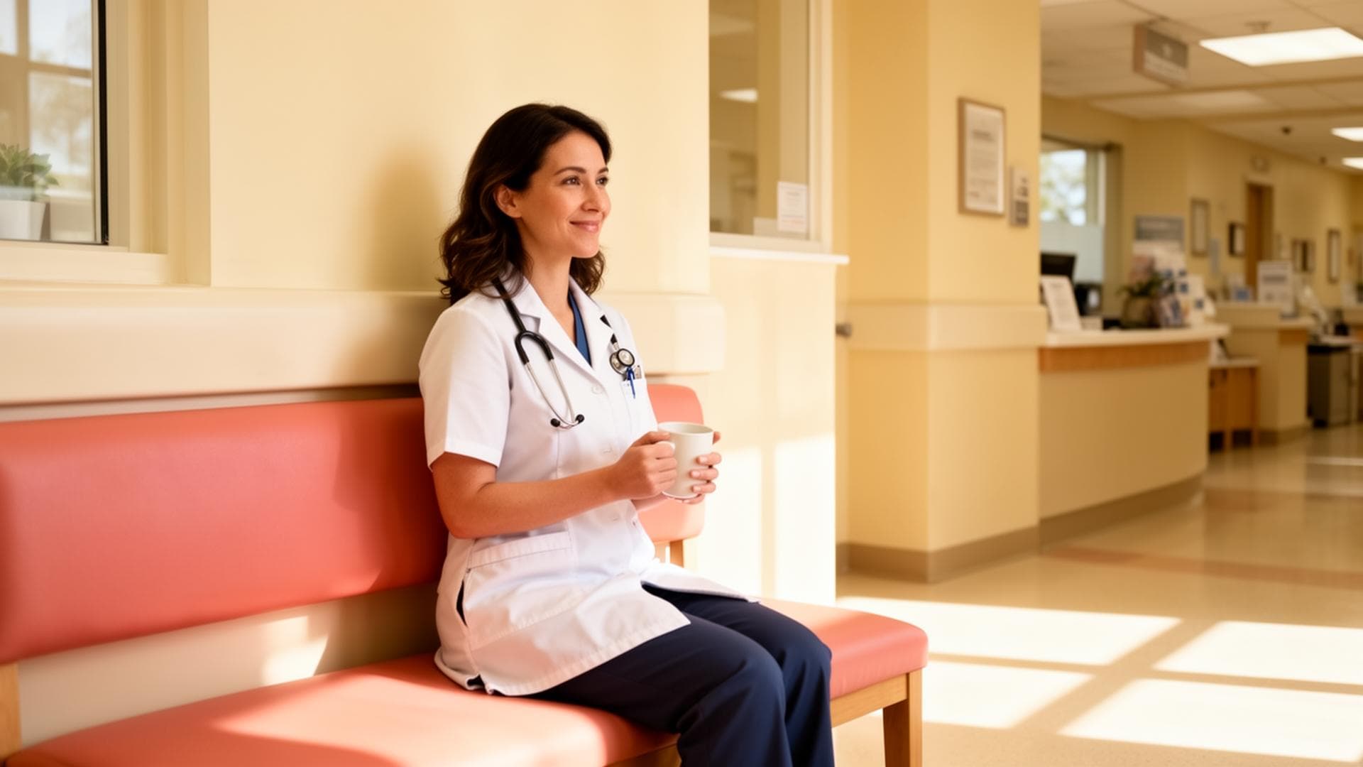 Healthcare provider relaxing while Always On publishing handles social media automatically